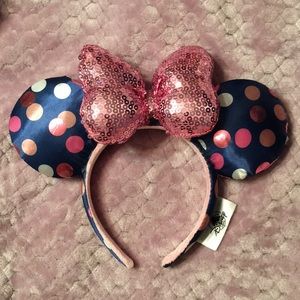 Navy and Pink Polka Dot Minnie Ears Disney NWOT